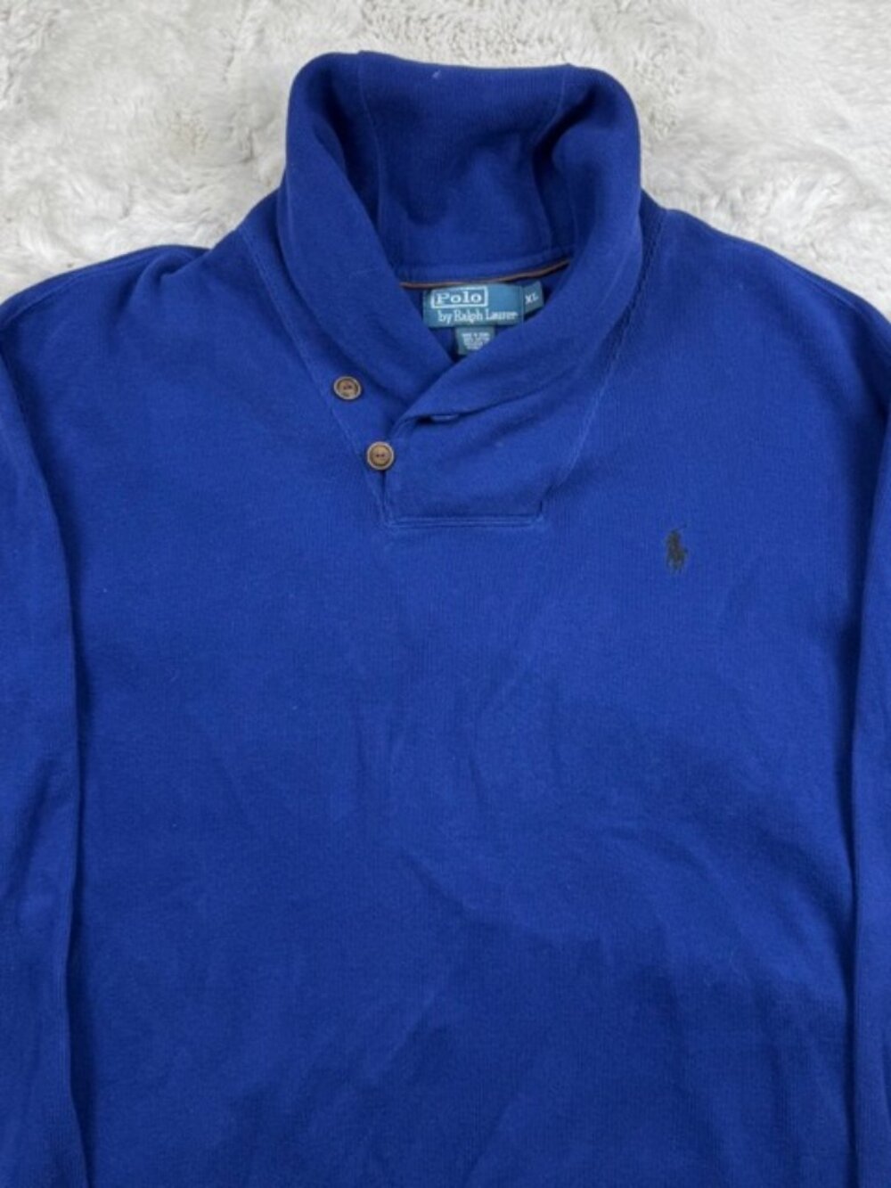 Polo Ralph Lauren Sweater Men's XL Blue Shawl Collar Sweatshirt Small Pony